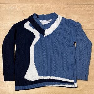 Handmade Men's Blue and Black Cable Knit Sweater